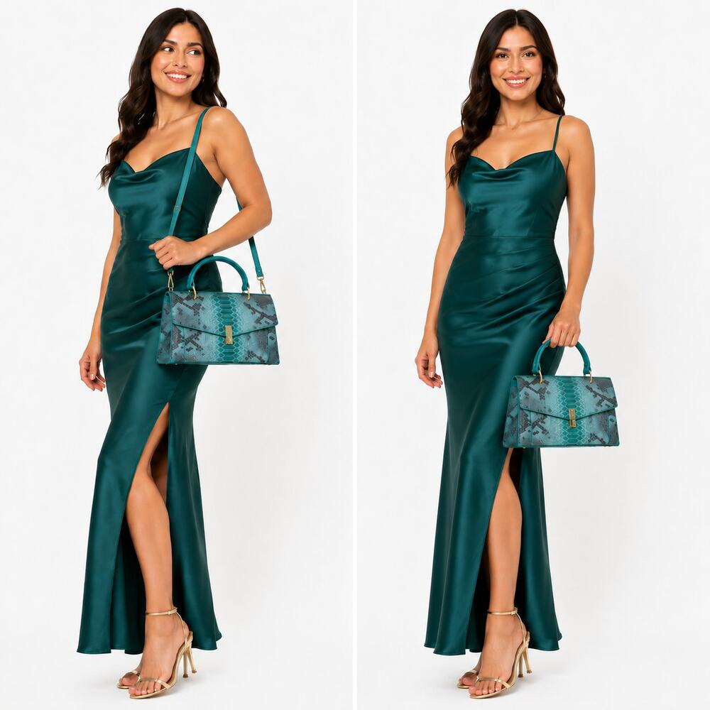 Womens Shoulder Bag Turquoise Snakeskin Embossed Convertible Satchel HandBag